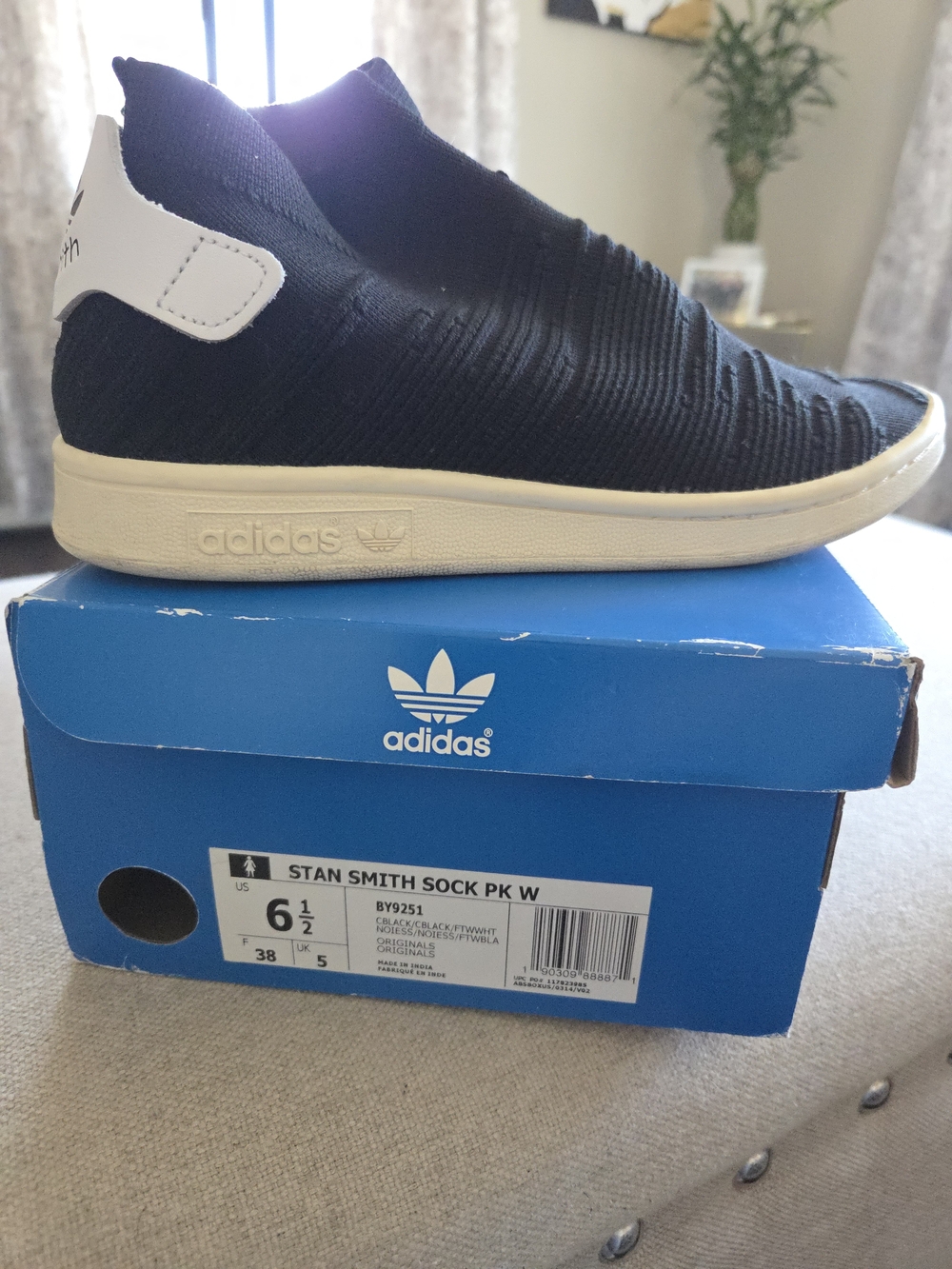 adidas Stan Smith Primeknit Slip-On Sneakers in Navy and White